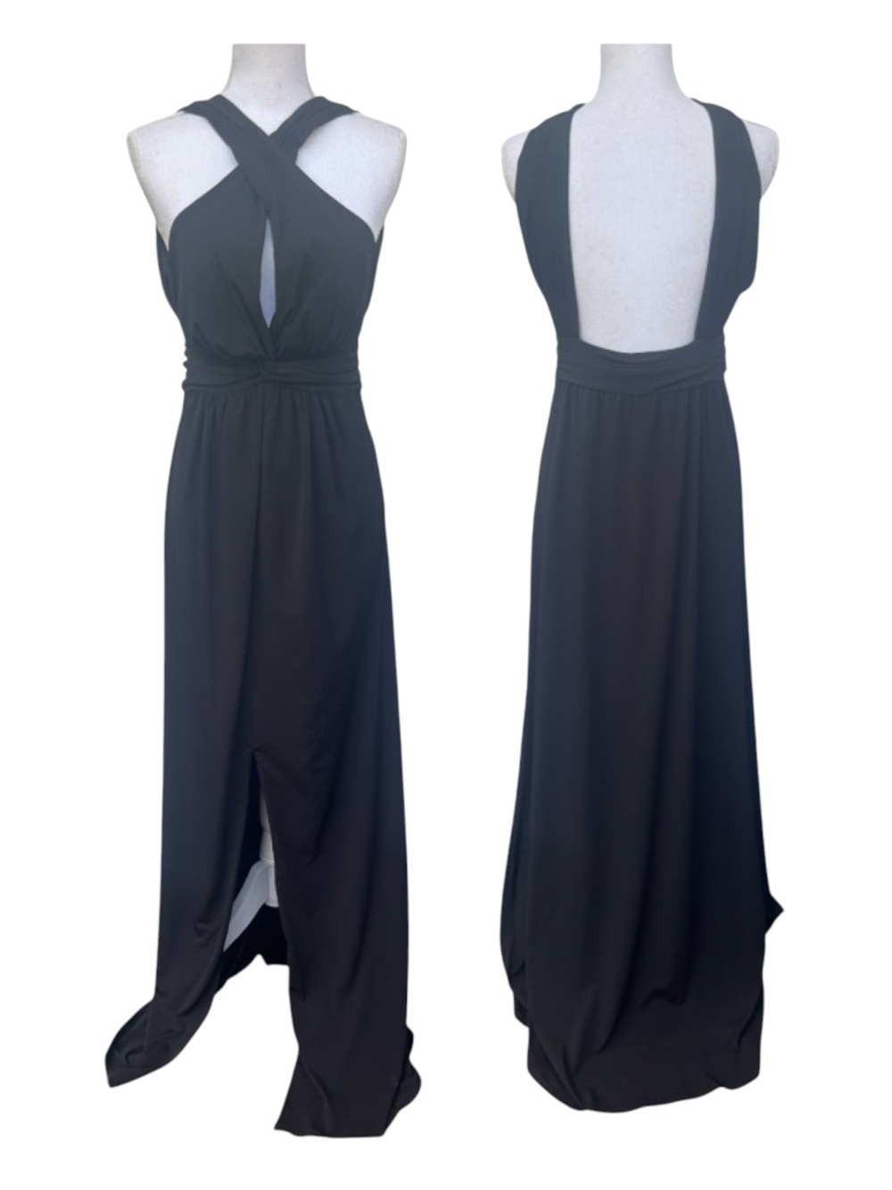 White House Black Market Black Cross Front Halter Keyhole Maxi Dress M 8